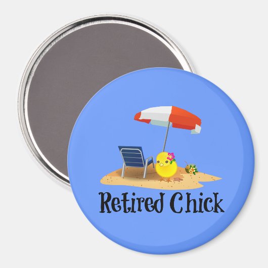 De gepensioneerde Chick op het strand Magneet (Voorkant / Achterkant)