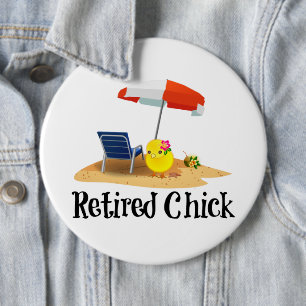 De gepensioneerde Chick op het strand Ronde Button 6,0 Cm