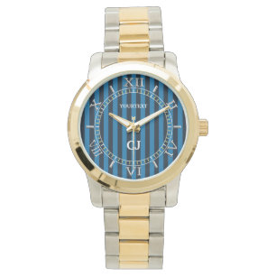 De gepersonaliseerde Blauwe Verticale Wijzerplaat Horloge