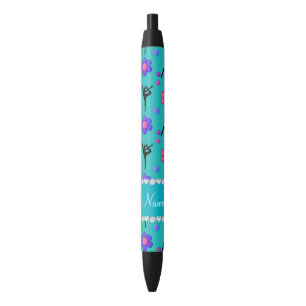 De gepersonaliseerde bloemen van de naam turkooise zwarte inkt pen