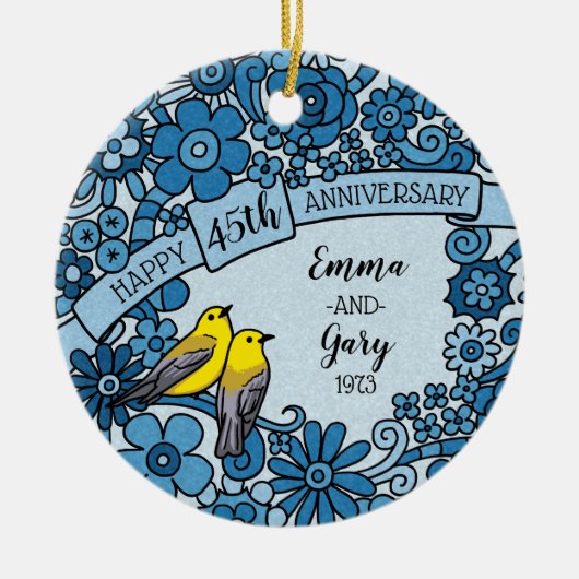 De gepersonaliseerde BloemenVogel van de 45ste Keramisch Ornament (Voorkant)