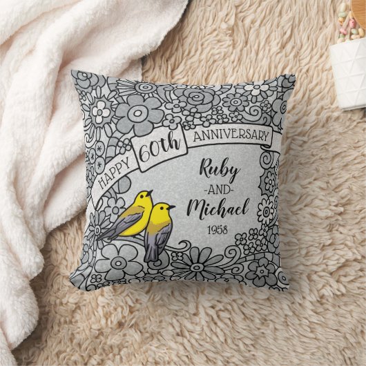 De gepersonaliseerde BloemenVogels van de 60ste Kussen (Deken)