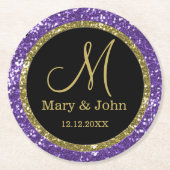 De gepersonaliseerde Gouden Paars van het Monogram Ronde Kartonnen Onderzetter (Voorkant)