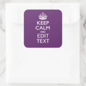 De gepersonaliseerde Jouw tekst van het KEEP CALM Vierkante Sticker (Tas)