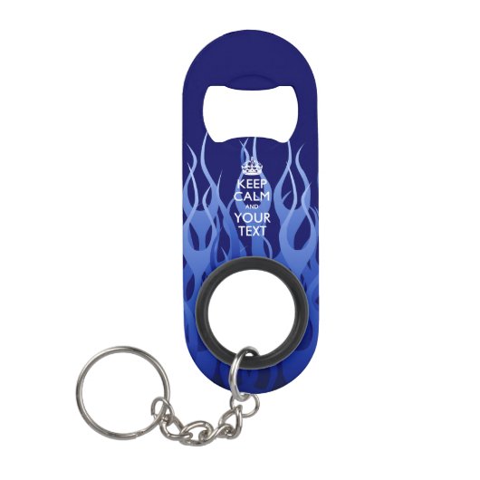 De gepersonaliseerde KEEP CALM en geeft de Blauwe  Mini Flessenopener (Voorkant)