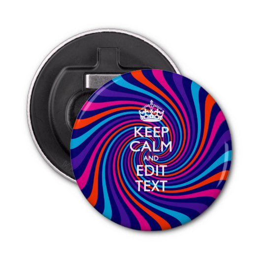 De gepersonaliseerde KEEP CALM en geeft Kleurrijke Button Flesopener (Voorkant)