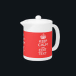 De gepersonaliseerde KEEP CALM en hebben jouw teks Theepot<br><div class="desc">Een gepersonaliseerde 'Keep Calm' en 'Carry on gezegde' op roze koraal. Een grappige of grillige poging om uw creatieve woorden op twee bewerkbare tekstregels te zetten. Vergeet niet om de KAPITAALletters voor de beste resultaten te gebruiken. Gebruik de link "Vraag deze ontwerper" om contact met ons op te nemen met...</div>