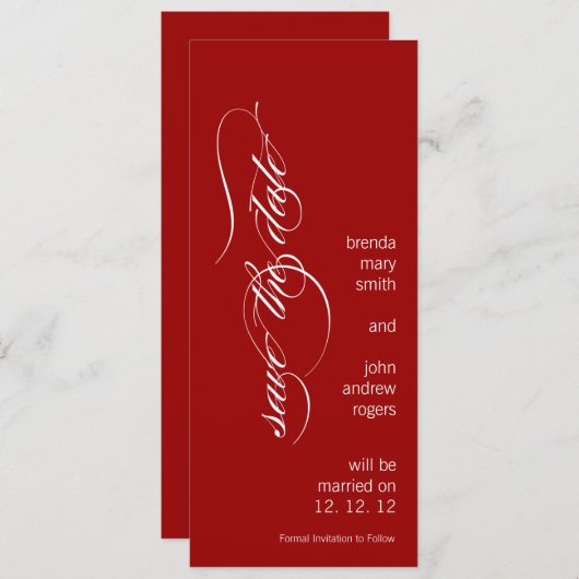 De gepersonaliseerde Moderne Sparen de Datum Rood Save The Date (Voorkant / Achterkant)