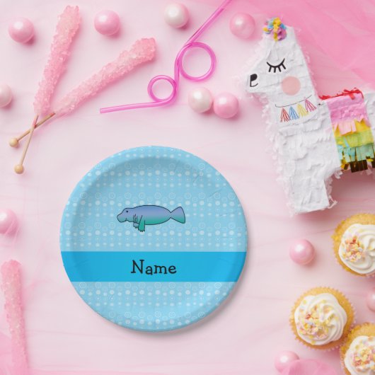 De gepersonaliseerde naam beheert blauwe bellen papieren bordje (Feest)