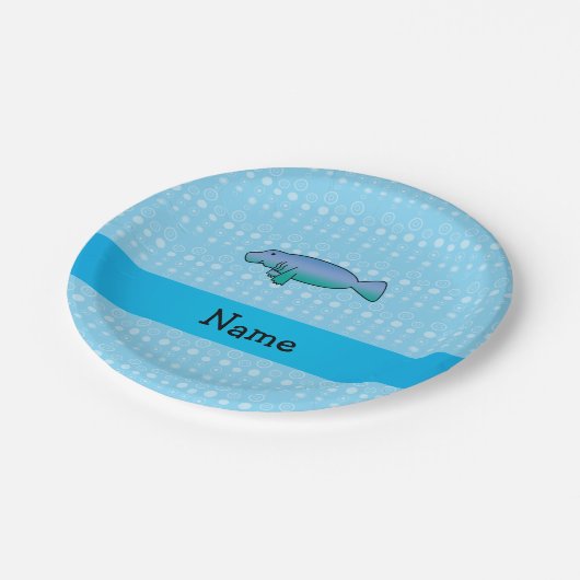 De gepersonaliseerde naam beheert blauwe bellen papieren bordje (Gekanteld)