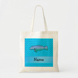 De gepersonaliseerde naam beheert blauwe chevrons tote bag