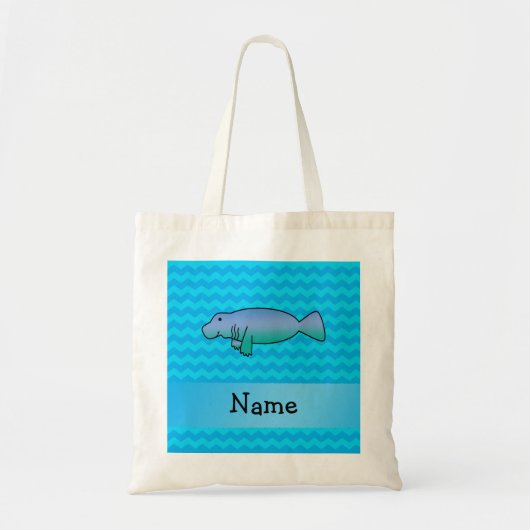 De gepersonaliseerde naam beheert blauwe chevrons tote bag (Voorkant)