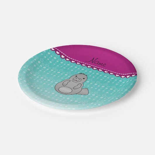 De gepersonaliseerde naam beheert turquoise bubble papieren bordje (Gekanteld)