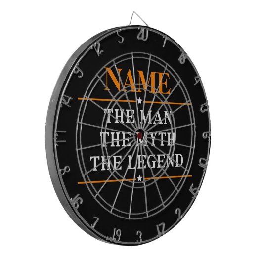 De gepersonaliseerde naam van het Man de mythe de  Dartbord (Voorkant Links)