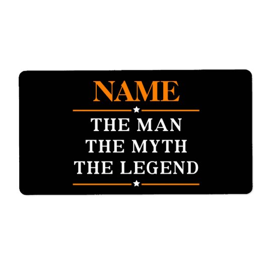 De gepersonaliseerde naam van het Man de mythe de  Etiket (Voorkant)