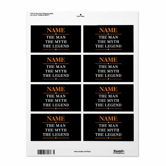 De gepersonaliseerde naam van het Man de mythe de  Etiket (Full Sheet)