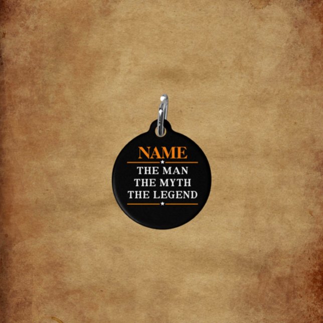 De gepersonaliseerde naam van het Man de mythe de  Huisdierpenning (Creator heeft geüpload)