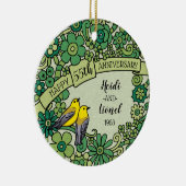 De gepersonaliseerde Smaragdgroene BloemenVogels Keramisch Ornament (Rechts)