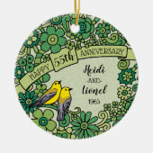 De gepersonaliseerde Smaragdgroene BloemenVogels Keramisch Ornament (Voorkant)