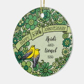 De gepersonaliseerde Smaragdgroene BloemenVogels Keramisch Ornament (Links)