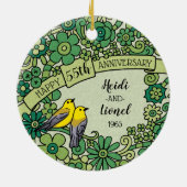 De gepersonaliseerde Smaragdgroene BloemenVogels Keramisch Ornament (Achterkant)
