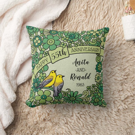 De gepersonaliseerde Smaragdgroene BloemenVogels Kussen (Deken)