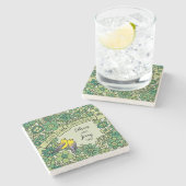 De gepersonaliseerde Smaragdgroene BloemenVogels Stenen Onderzetter (Zijkant)