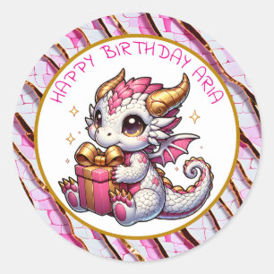 De gepersonaliseerde verjaardag van Pink and Gold  Ronde Sticker