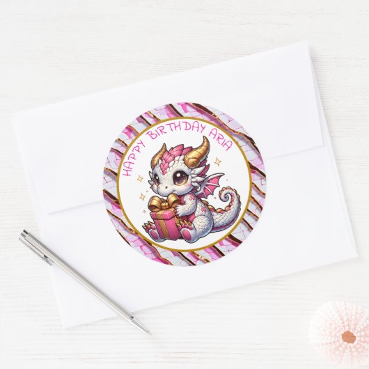 De gepersonaliseerde verjaardag van Pink and Gold  Ronde Sticker (Envelop)