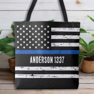 De gepersonaliseerde Vlag van de Politie Thin Blue Tote Bag