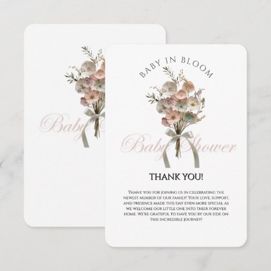 De geperste Wildflower Baby in Bloom Boho Baby sho Bedankkaart (Voorkant / Achterkant)