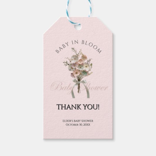 De geperste Wildflower Baby in Bloom Boho Baby sho Cadeaulabel (Voorkant)