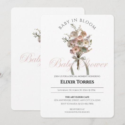 De geperste Wildflower Baby in Bloom Boho Baby sho Kaart (Voorkant / Achterkant)