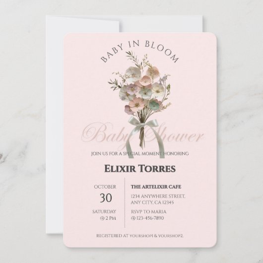 De geperste Wildflower Baby in Bloom Boho Baby sho Kaart (Voorkant)