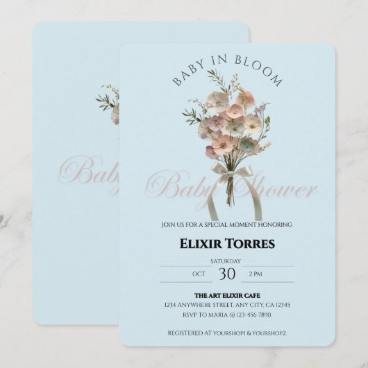 De geperste Wildflower Baby in Bloom Boho Baby sho Kaart (Voorkant / Achterkant)