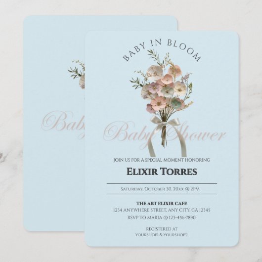 De geperste Wildflower Baby in Bloom Boho Baby sho Kaart (Voorkant / Achterkant)