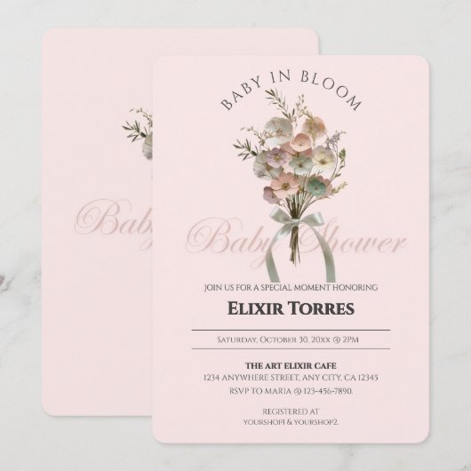 De geperste Wildflower Baby in Bloom Boho Baby sho Kaart (Voorkant / Achterkant)