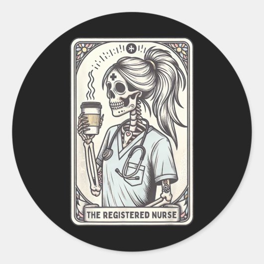 De geregistreerde Nurse Tarot Kaart Skeleton Rn Nu Ronde Sticker (Voorkant)