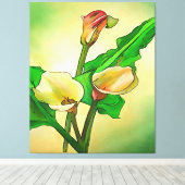 De geschetste Calla Lilies tegen een groene Ombre Canvas Afdruk (Insitu (Houten vloer))