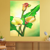De geschetste Calla Lilies tegen een groene Ombre Canvas Afdruk (Insitu (Woonkamer))