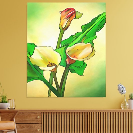 De geschetste Calla Lilies tegen een groene Ombre Canvas Afdruk (Insitu (Woonkamer))