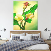 De geschetste Calla Lilies tegen een groene Ombre Canvas Afdruk (Insitu (Slaapkamer))
