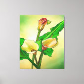 De geschetste Calla Lilies tegen een groene Ombre Canvas Afdruk (Voorkant)