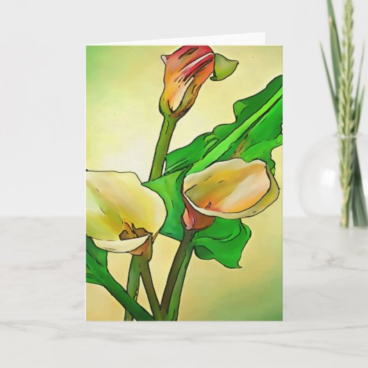 De geschetste Calla Lilies tegen een groene Ombre Kaart (Voorkant)