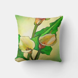 De geschetste Calla Lilies tegen een groene Ombre Kussen