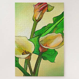 De geschetste Calla Lilies tegen een groene Ombre Legpuzzel