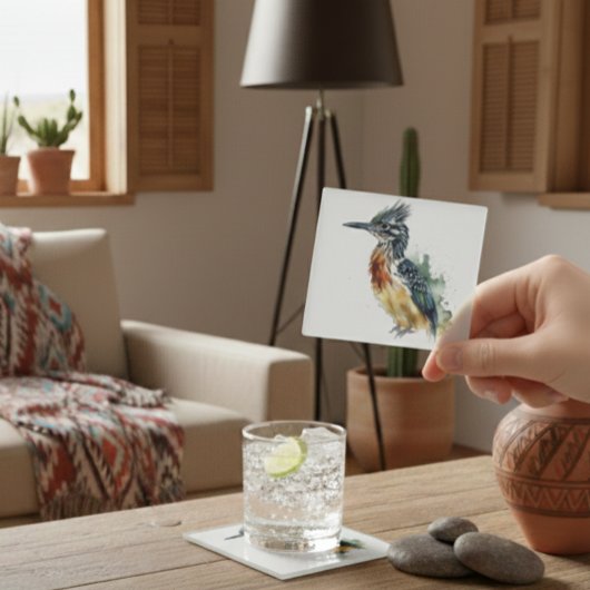 De geschilderde loper, Waterverf Roadrunner Glazen Onderzetter