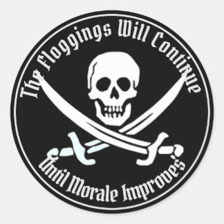 De geselingen zullen doorgaan totdat de moraal ver ronde sticker