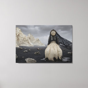 De Gesluierde Tijdhouder: Surrealistisch Landschap Canvas Afdruk