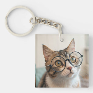 De Gesponnen-fessor: een geleerde kat in een bril Sleutelhanger
